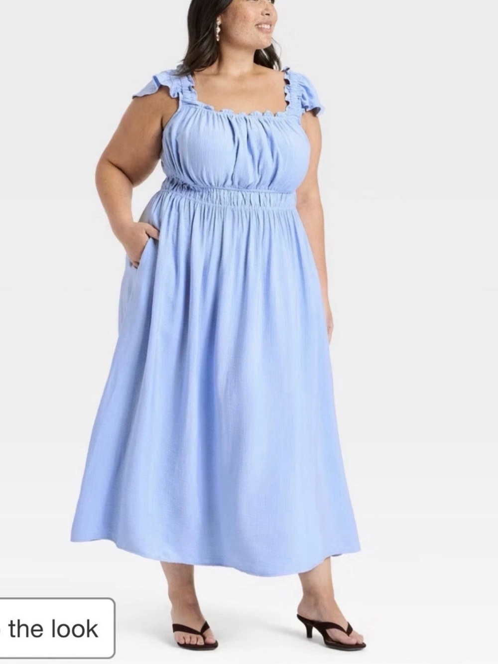 A New Day Blue‎ Ruffle Sleeve Smocked Waist Midi Dress XXL Pockets Cottagecore